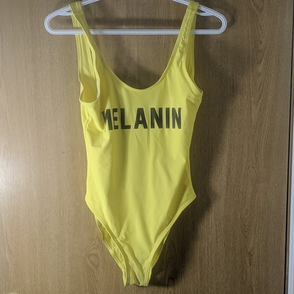 Bright neon yellow "MELANIN" bathing suit. - Picture 2 of 7